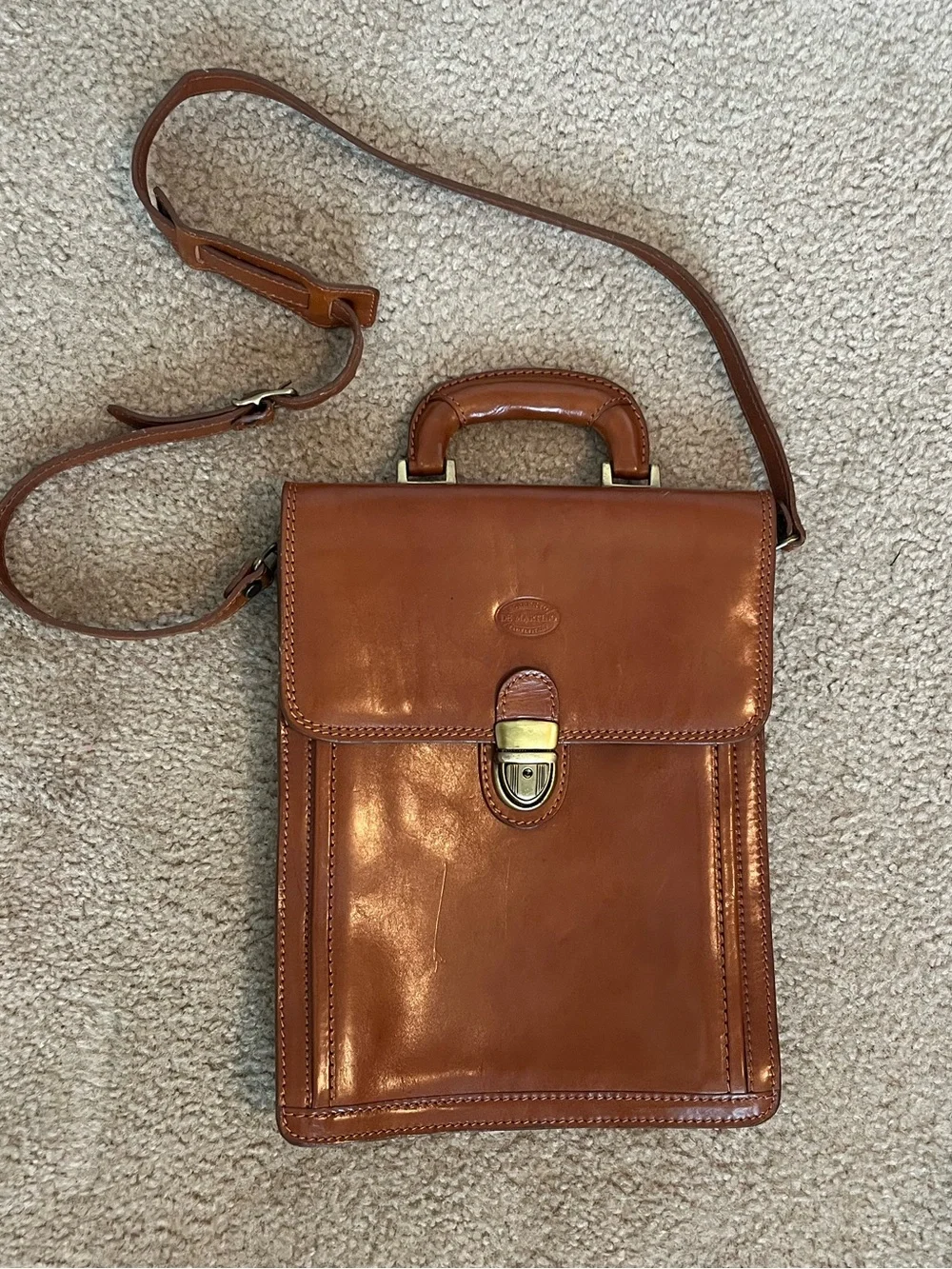 Classic Brown Leather Messenger Briefcase